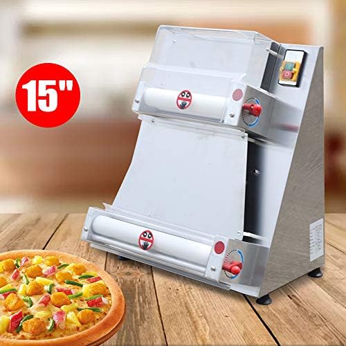 Sheeter de rolo de massa comercial, máquina de rolos de massa de pizza elétrica de 15 polegadas, 370W automaticamente aço inoxidável Pizza Press Modle Machine para pão de pizza de macarrão e equipamento de fabricante de macarrão, 110V
