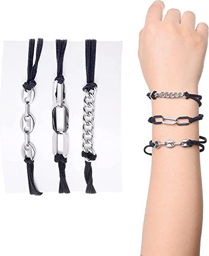 3pcs Bracelet Hair lanche com elástico, bracelete de laços com metal prateado para meninas femininas cambalhotas de rabo