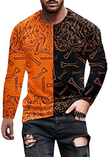 2022 Halloween masculino masculino Moda casual Creween Crew Neck 3D Impressão digital camisetas de manga longa a granel