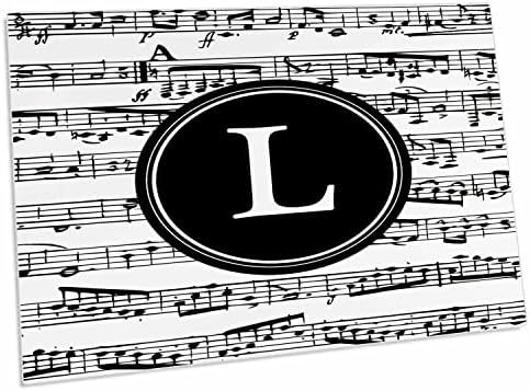 3drose Musical Letter L Black and White Music Monogram elegante. - Tapetes de local para baixo da almofada