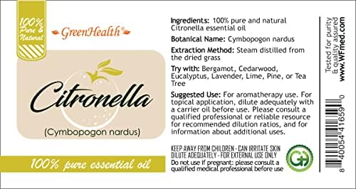 Óleo Citronenella - 16 FL OZ - de óleo essencial puro - Greenhealth