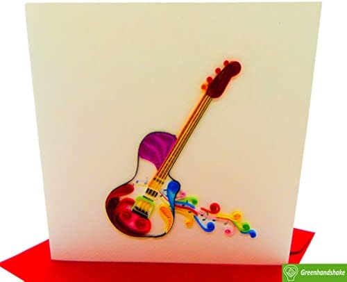 Guitarra artística, cartão de quilling 3D - Feito artesanal dedicado exclusivo, cartão de felicitações de design para