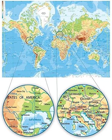 ALONLINE ART - MAPOS MODERNOS FÍSICOS 1 POR MAPA DE MUNDO | Imagem emoldurada de ouro impressa em tela algodão,