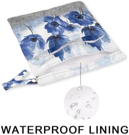 Blue Flower Watercolor Floral Saco seco molhado 2 Pacote com zíper, bolsa de fraldas de pano Bolsa de organizador de água impermeável