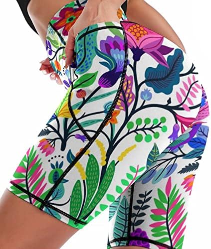 Surquits de ioga Flores coloridas florais Folhas tropicais impressões de cintura alta calças esportivas