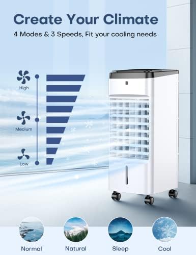 Skyice Tower Air Cooler e 22 Cooler de ar evaporativo, 3 velocidades e 4 modos Freetanding Swamp Cooler, Air Condicionado de Quarto