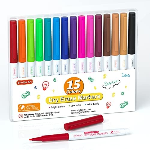 Marcadores de apagamento a seco Ultra Fine, arte de transporte 15 cores marcadores de quadro branco, marcadores de