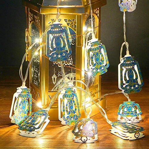 Luzes de cordas de estrela do DDAYUP para decorações de Eid, lâmpada de lanterna de estrela da lua de Mubarak, 10 LEDs operação da