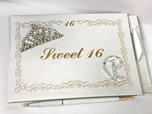 Livro de convidados Sweet 16 com Tiara Decoration Monogram Letter P Signature Book