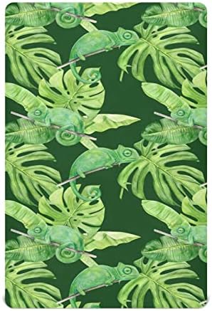 Chameleon Green Leaves Folhas de berço para meninos Pack Girls Pack e tocam lençóis Mini -Berço de berço respirável para colchões