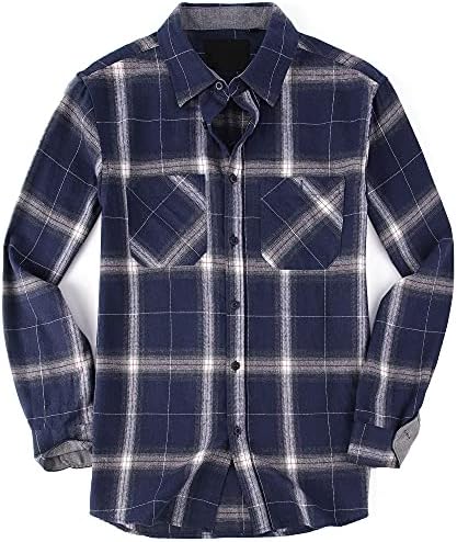 Camisa de flanela de esabel.c de manga comprida e de manga comprida, botão casual, camisa de flanela xadrez para homens