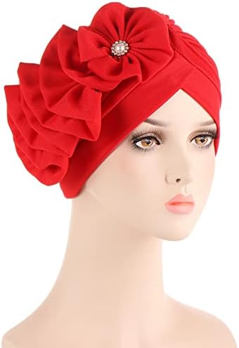 Flores sólidas casuais femininas Capfe chapéu de cabeça de cabeça muçulmana boné de turbante louchy headwear