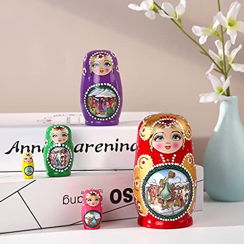 Bonecas russas de ninho definir 5 peças Joynest Matryoshka Wood empilhando o cenário aninhado Story Girl Toys feitos à
