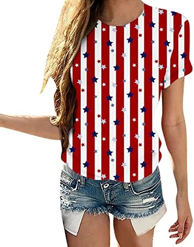 4 de julho camisetas camisetas para mulheres manga curta o pescoço camisetas EUA bandeira listras tie-dye camisa patriótica tops