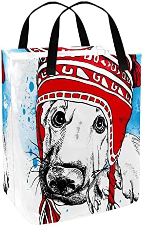 Red Winter Hat Hat Shepherd Dog Printed Coundador de roupas dobrável, cestas de lavanderia à prova d'água 60L Lavagem de roupas