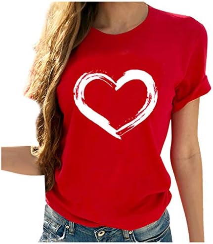 Camiseta casual para mulheres corações fofos camisetas estampas de pescoço redondo blusa de manga curta camiseta