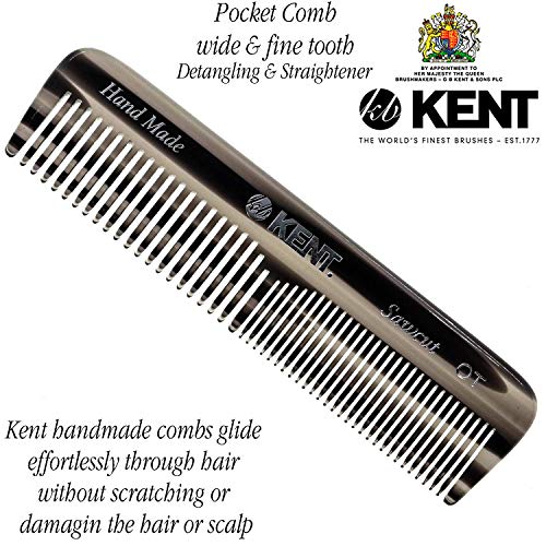 KENT OT 4,5 polegadas Pequeno pente de bolso de cabelo duplo de grafite, pente de dente fino/largo para cabelos de estilo, barba