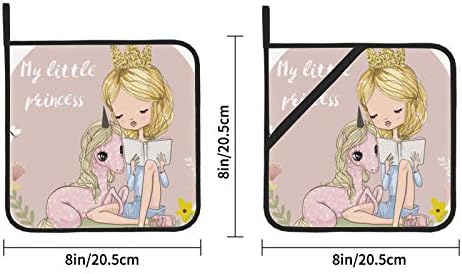 Little Unicorn com Princess Girl Hot Pads para titulares de panela resistentes ao calor resistente ao calor de cozinha 2 PCs