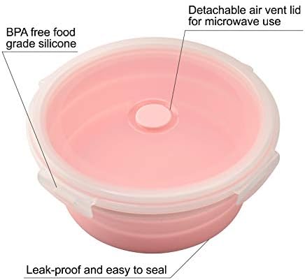 Contêineres de armazenamento de alimentos dobráveis ​​de silicone, conjunto de lancheiras de silicone dobráveis ​​4 redondas,