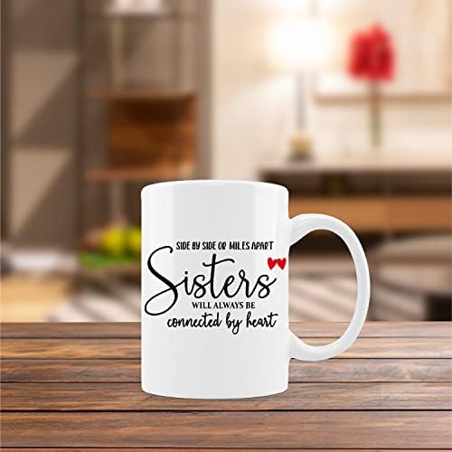 Cup de caneca engraçada irmã, citação inspiradora lado a lado ou milhas separadas irmãs sempre serão conectadas