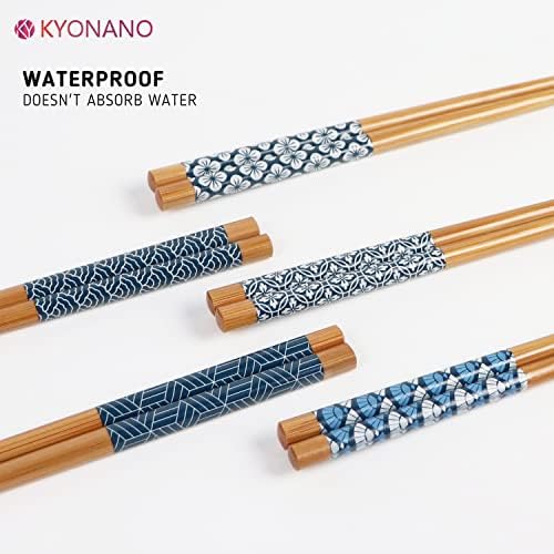 Conjunto de pauzinhos de Kyonano, 5 pares de pauzinhos de bambu reutilizáveis, picadas de chop não deslizantes definem estilo japonês,