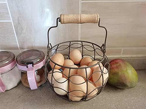 Lincountry Farmhouse Cesta de ovo de arame redondo rústico, decoração para reunir cesta de ovos, cesta de ovos para