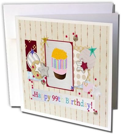 Colagem 3drose de estrelas, cupcake e vela, feliz 99º aniversário - cartão de felicitações, 6 x 6, solteiro