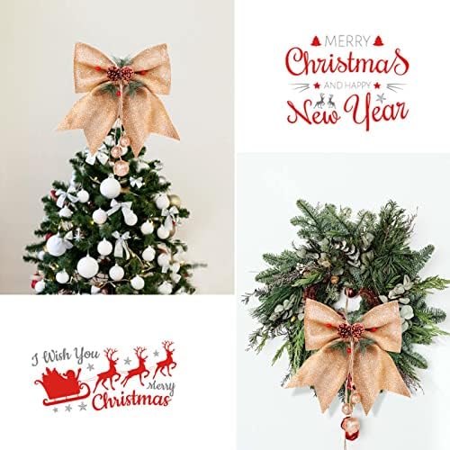 4 peças Christmas Bow Champagne Wreaths Grilhões grandes Glitter Ribbon Breche gravata de brecha 9,8 x 11,8 polegadas Bolsas de Natal Treça de guirlanda Topper pendurado Decoração de ornamento para a árvore de Natal