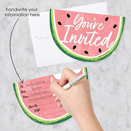 Big Dot of Happiness Sweet Watermelon - Convites de preenchimento em forma - Cartões de convite de festa de frutas