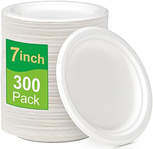 Greenesage Placas compostáveis ​​7 polegadas, 300 placas de papel de embalagem a granel, pequenas placas de papel