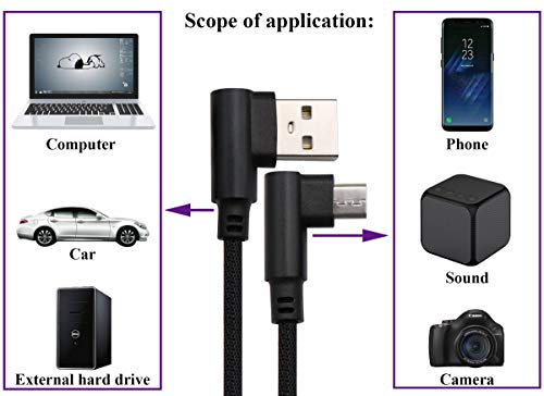 Aaotokk 3 ft 90 graus Cabo Micro USB ângulo reto ângulo USB 2.0 Micro machado Sincronização rápida de nylon e cordão de carregamento