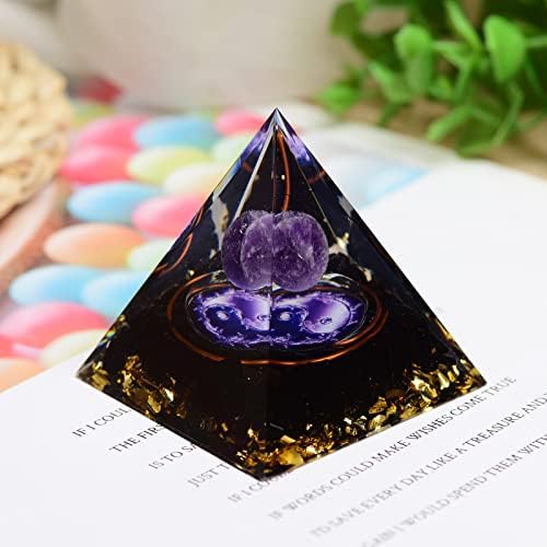 LCGEM Orgone Pyramid para energia positiva Cristais de ametista artesanal Orgonite Pirâmide 60mm Meditação atrai riqueza