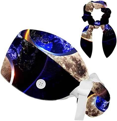 3D Yin Yang Moon Terra respirável Cap com botão, cabelo arco -arco macio, tamanho único