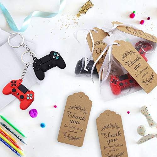 Video Game Party Favors 20 Sets Game Handle Keychain Goodie Gifts Com tags Kraft de agradecimento e bolsas de organza para suprimentos para festas de aniversário infantil