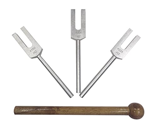 Radical 3pc Angel Crystal Tuning Forks W Long Handle House e Wood Mallet Hammer - Gateway para o Reino Angelical