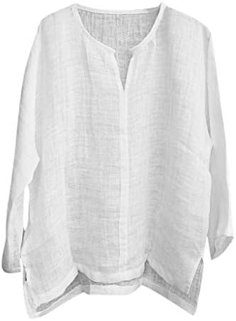 Xzhdd 2022 Novos camisas de linho de algodão masculino, primavera plus size de manga longa V camisetas havaianas de pescoço respiráveis ​​tops de praia solta