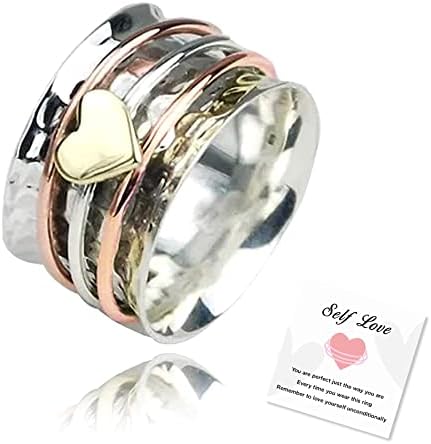 Anel de coração spinner de amor ringue prateado spinner martelado liso soa anéis de ansiedade alívio de coração fidget spinner band ring ring ring anel presente para mulheres