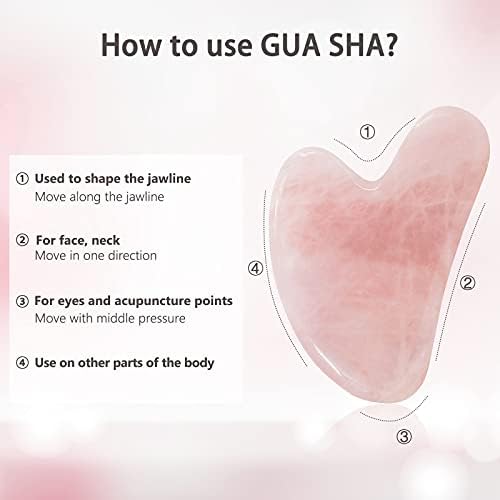Roller de face de quartzo rosa Huefull e conjunto de ferramentas faciais de Gua Sha, ferramenta de drenagem linfática para alívio da tensão muscular