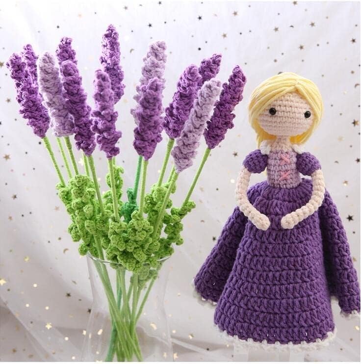 ZYJBM Terminado 10pcs lavanda malhada à mão Fio artesanal Crochê Decoração de flores decorativas de casamento Decoração em casa