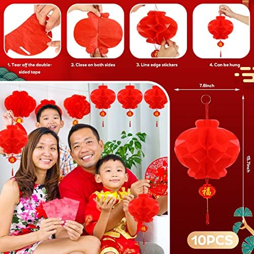 66 PCS Decoração chinesa de ano novo 2023 Campos chineses conjuntos com envelopes vermelhos cortes de papel FU Decalques de personagens Lanternas de papel vermelho chineses pendente de pendente