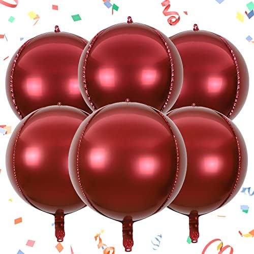 Balões metálicos vermelhos de Weika Borgonha, 6 PCs 22 polegadas 4d Round Mylar Foil Balloons Chrome, Balão vermelho para festa de aniversário do chá de bebê Bachelorette Graduation Wedding Anniversária Decorations Supplies