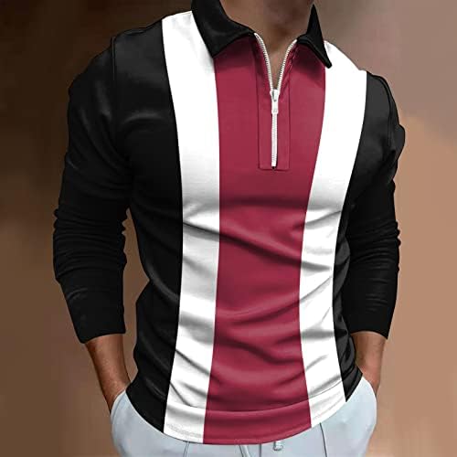 ZDDO 2022 Novas camisas de pólo masculinas, manga comprida 1/4 zíper para o pescoço tampos de golfe listrados