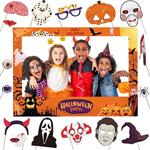 25 peças Halloween Photo Booth adereços, moldura de Halloween Supplias de festas de Halloween para adereços de selfie de Halloween
