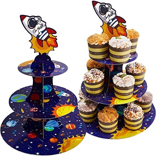 2 PCs Space Party Cupcake Stands 3 camadas