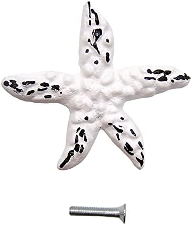 Candidato de estrela do mar fundido, puxadores de gavetas, acabamento branco lavado, conjunto de 4, 3 polegadas