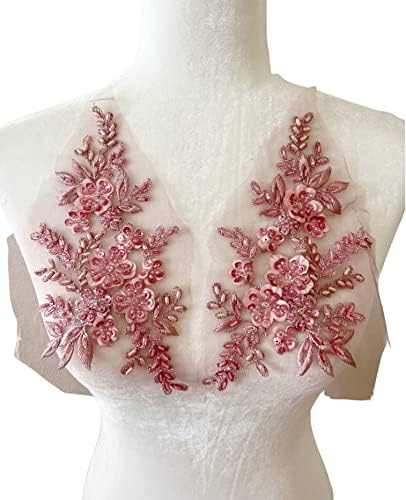 Pepperlonamente 1 par de lacas de renda 3d Flower Flower On Bordoused Lace Applique Wedding Dress Dress Dishress da noiva Adornamento