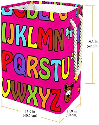 Deyya fofo alfabeto padrão cestas de lavanderia rosa cesto de altura dobrável para crianças adultas meninos adolescentes meninas em quartos banheiro 19.3x11.8x15.9 em/49x30x40.5 cm