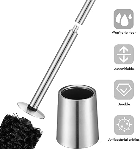 Siapapla Aço inoxidável Brush e suporte de suporte e lixo de aço inoxidável de 1,6 galão/6 litros com tampa para o banheiro （com bolsa