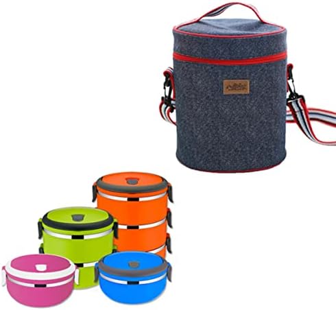 Upkoch isolado bento caixa 3pcs Escola Bento Térmica Small Use Bolsa diária Bolsa Blue Size Office Tote Bolsa Bolsa Bolsa Casto Almoço Almoço Piquenique de Trabalho para Viagem Redonda Espalhar