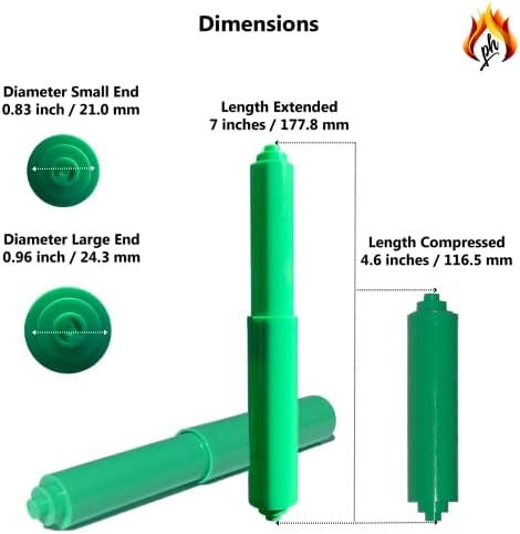 Suporte de papel higiênico portador verde -haste de eixo de substituição de plástico - Extensoras de rolo se encaixam em rolos de